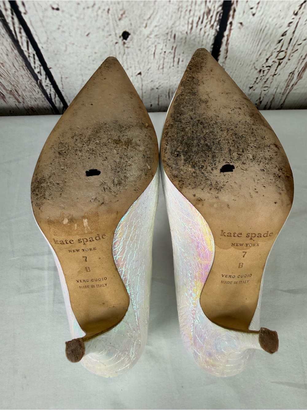 Kate Spade Iridescent Snake Skin Embossed Leather Pumps Heels Size 7 - Picture 10 of 13